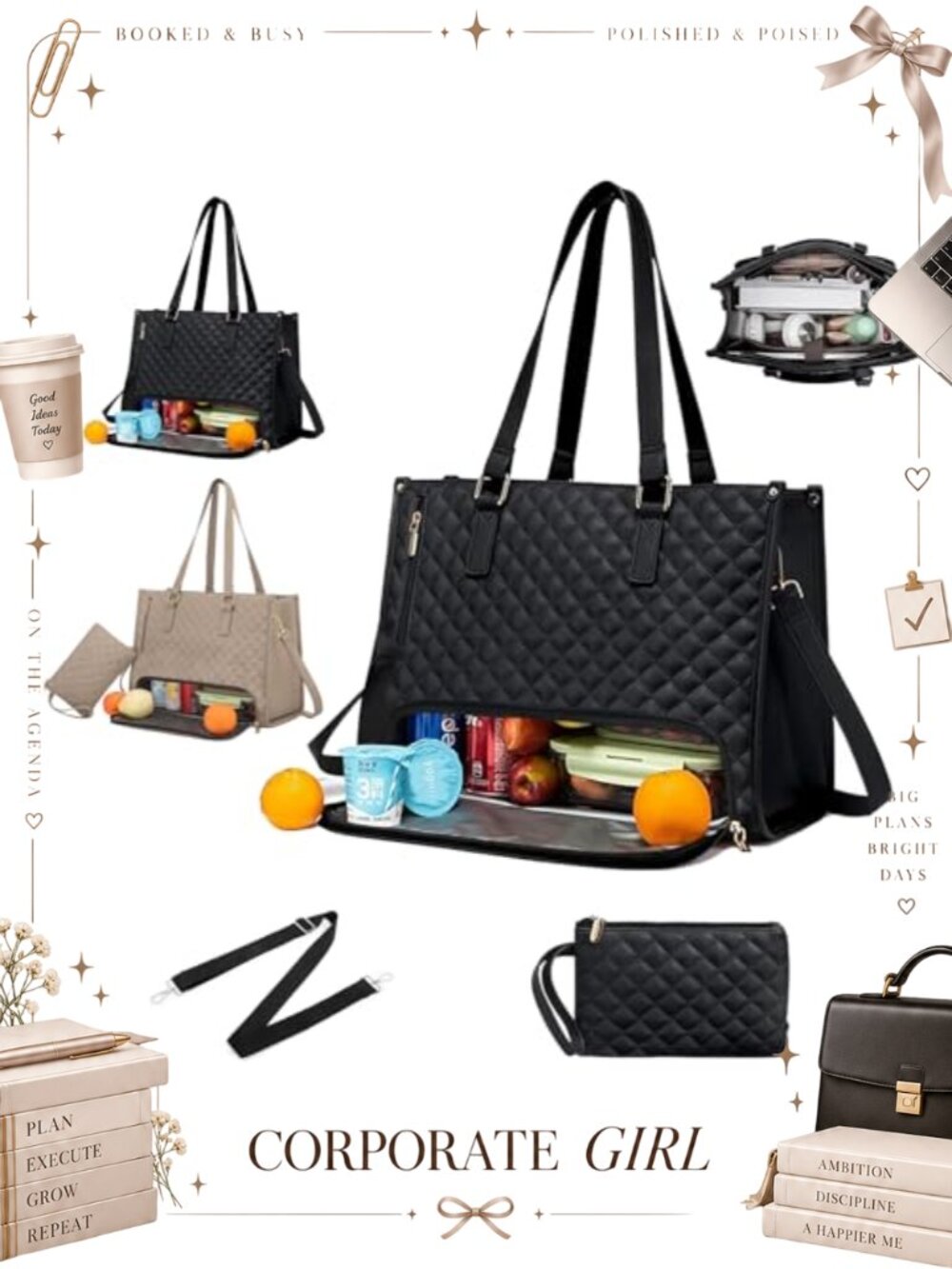 Insulated Lunch Tote Bag with Laptop Compartment for Women
